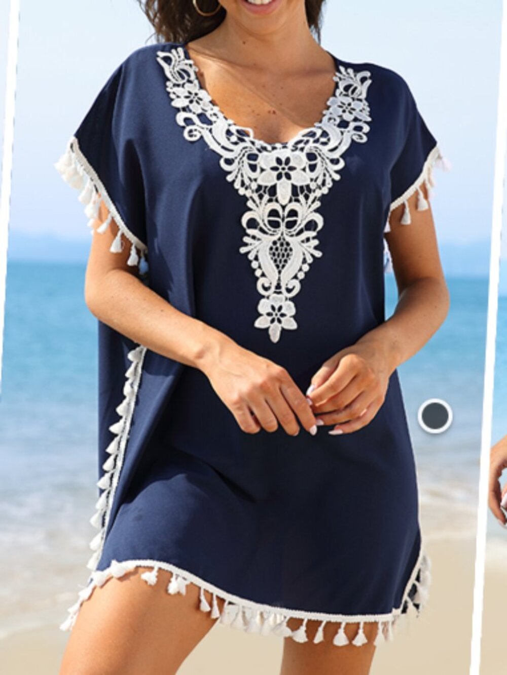 YINCRO Navy Boho Tassel Trim Swimsuit Coverup Dress - Size 8